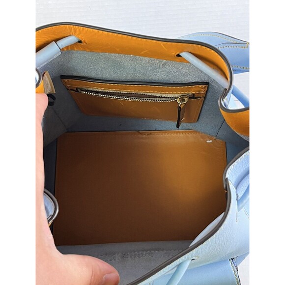 DOONEY & BOURKE Lt Blue Leather Emerson Marlowe Drawstring Bucket Shoulder Bag - Picture 11 of 16